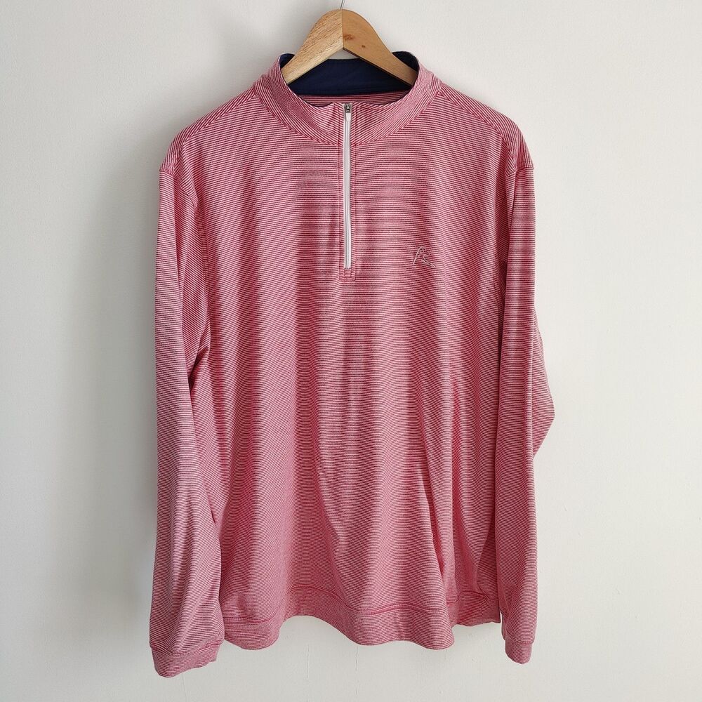 Rhoback Mens XL Riva Heather Stripe Performance Quarter Zip Red Golf